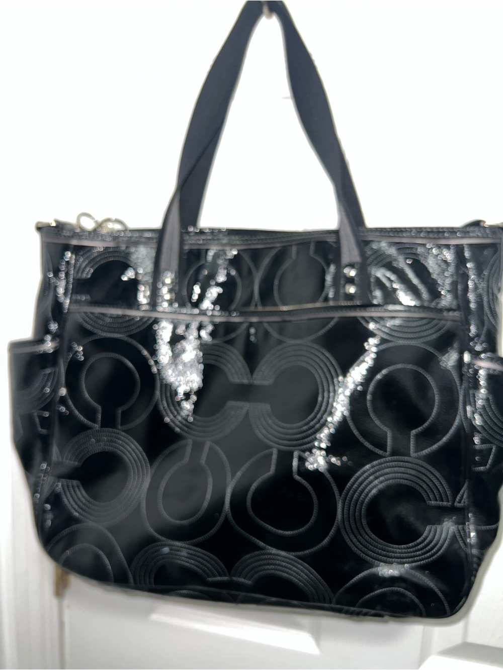 Coach Black Patent Circle-Pattern Tote